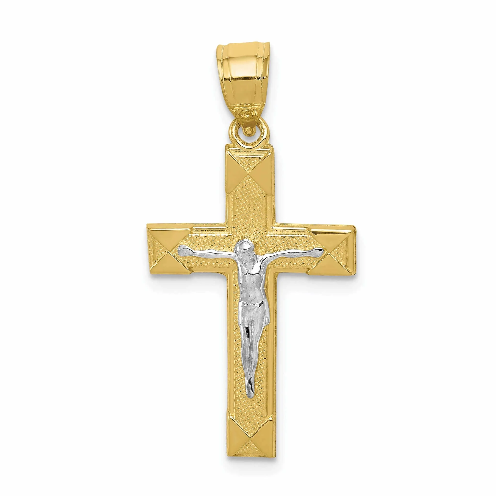 10k Two Tone Gold Polished Crucifix Pendant