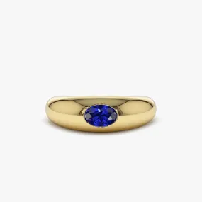 14k Flush Set Oval Sapphire Dome Ring