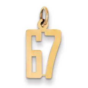 14K Yellow Gold Polished Finish Small Size Elongated Shape Number 67 Charm Pendant