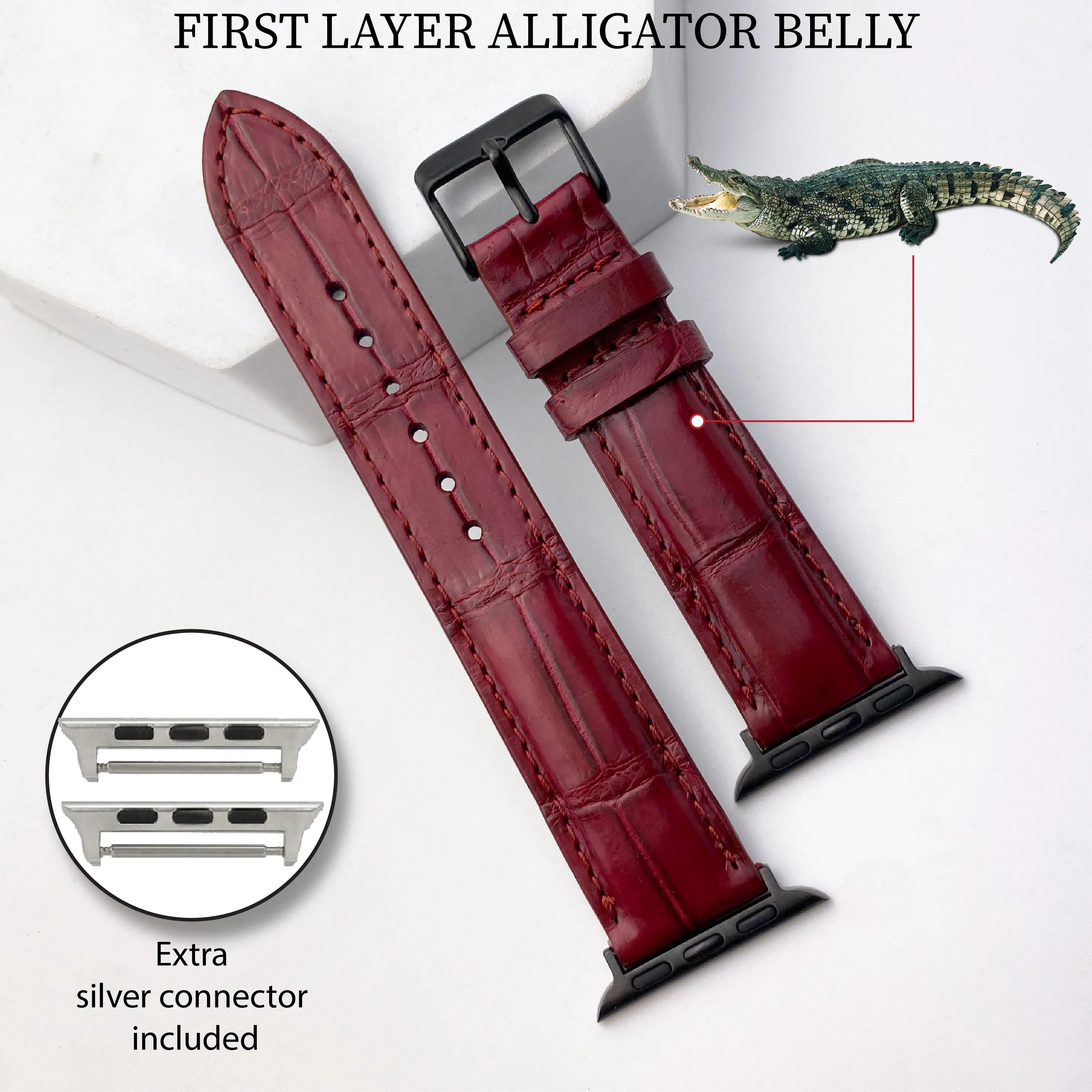 Burgundy Alligator Leather Strap for Apple Watch Ultra Series 8 7 6 5 4 3 SE | AW-70