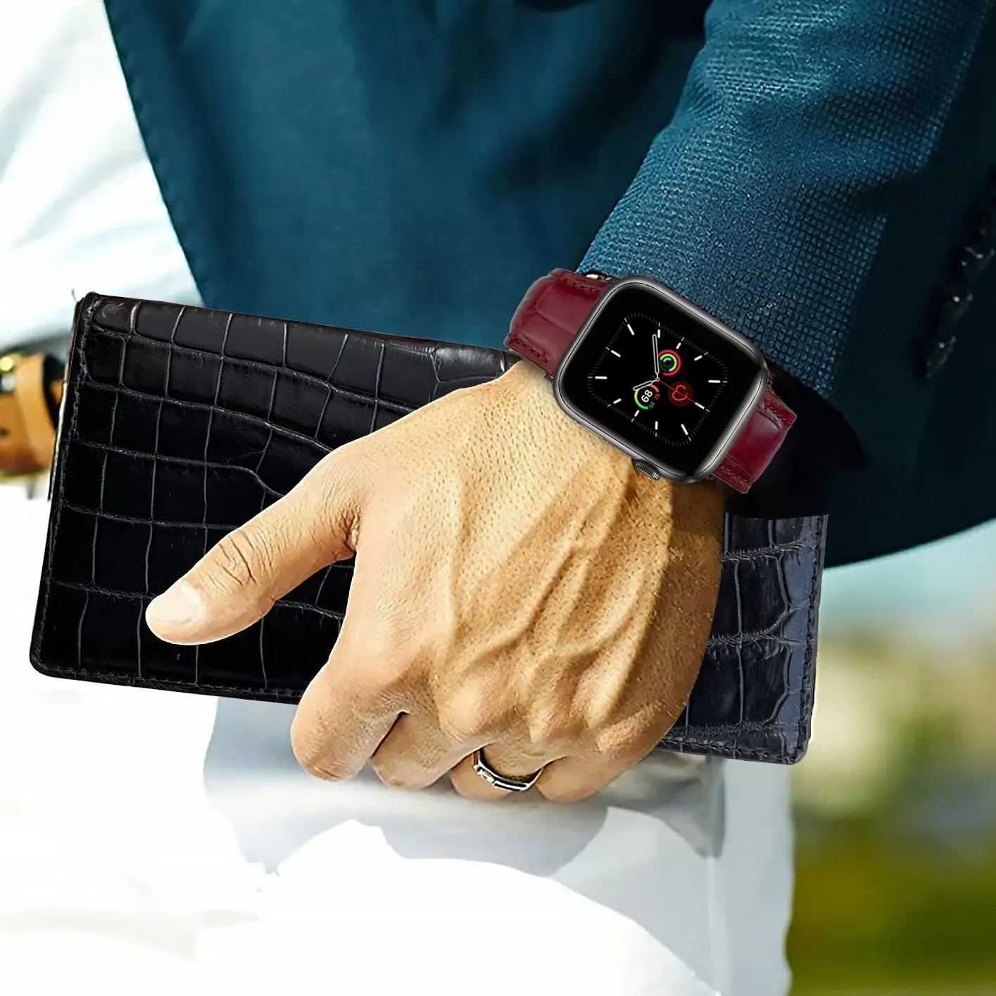 Burgundy Alligator Leather Strap for Apple Watch Ultra Series 8 7 6 5 4 3 SE | AW-70
