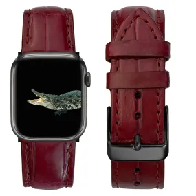 Burgundy Alligator Leather Strap for Apple Watch Ultra Series 8 7 6 5 4 3 SE | AW-70