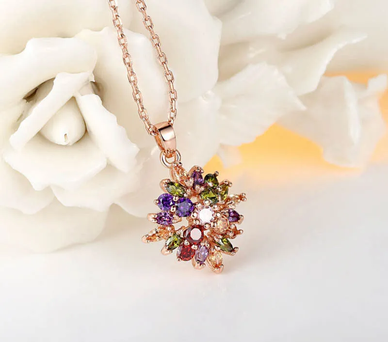 Fashion 18K Real Gold Plated Rhombus Necklaces Pendants with Colorized AAA Cubic Zircon For Women Birthday Gift
