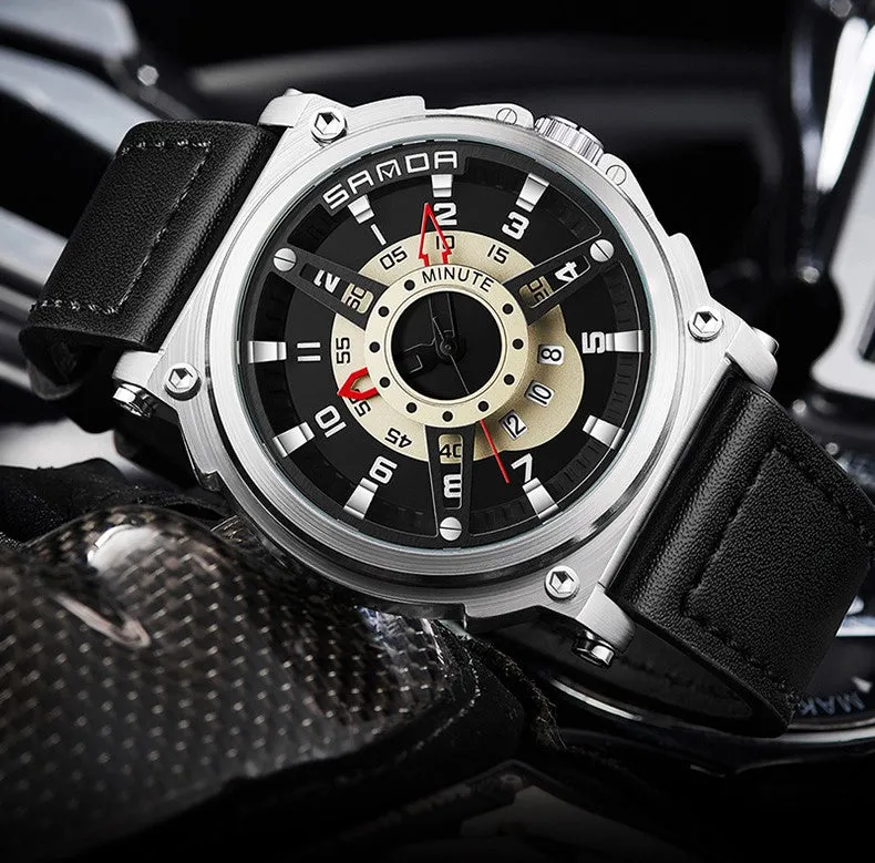 Men's Quartz Watch Sanda New Hollow Cool Creative Large Dial Belt