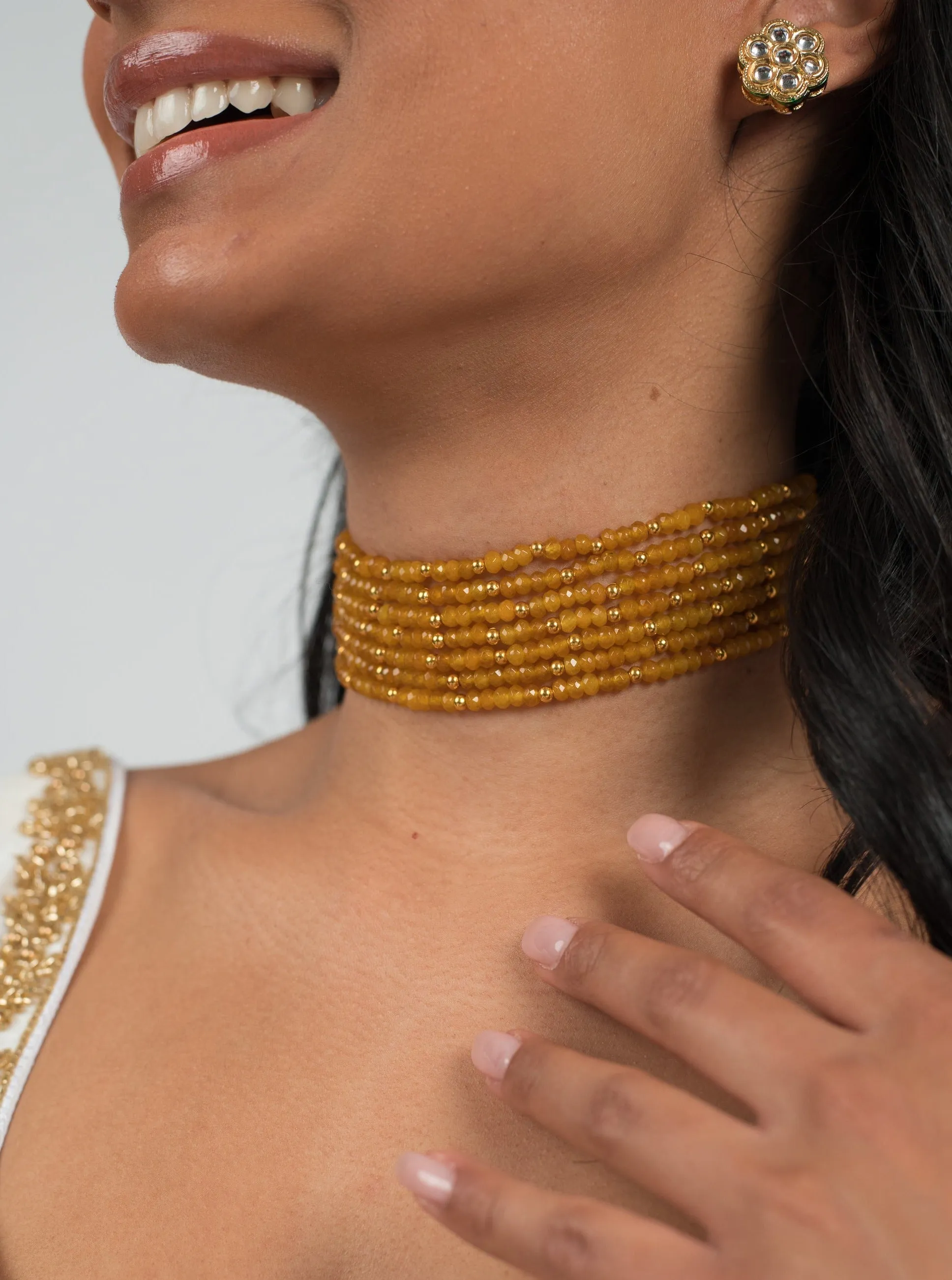 Mustard Stacked Moti Choker
