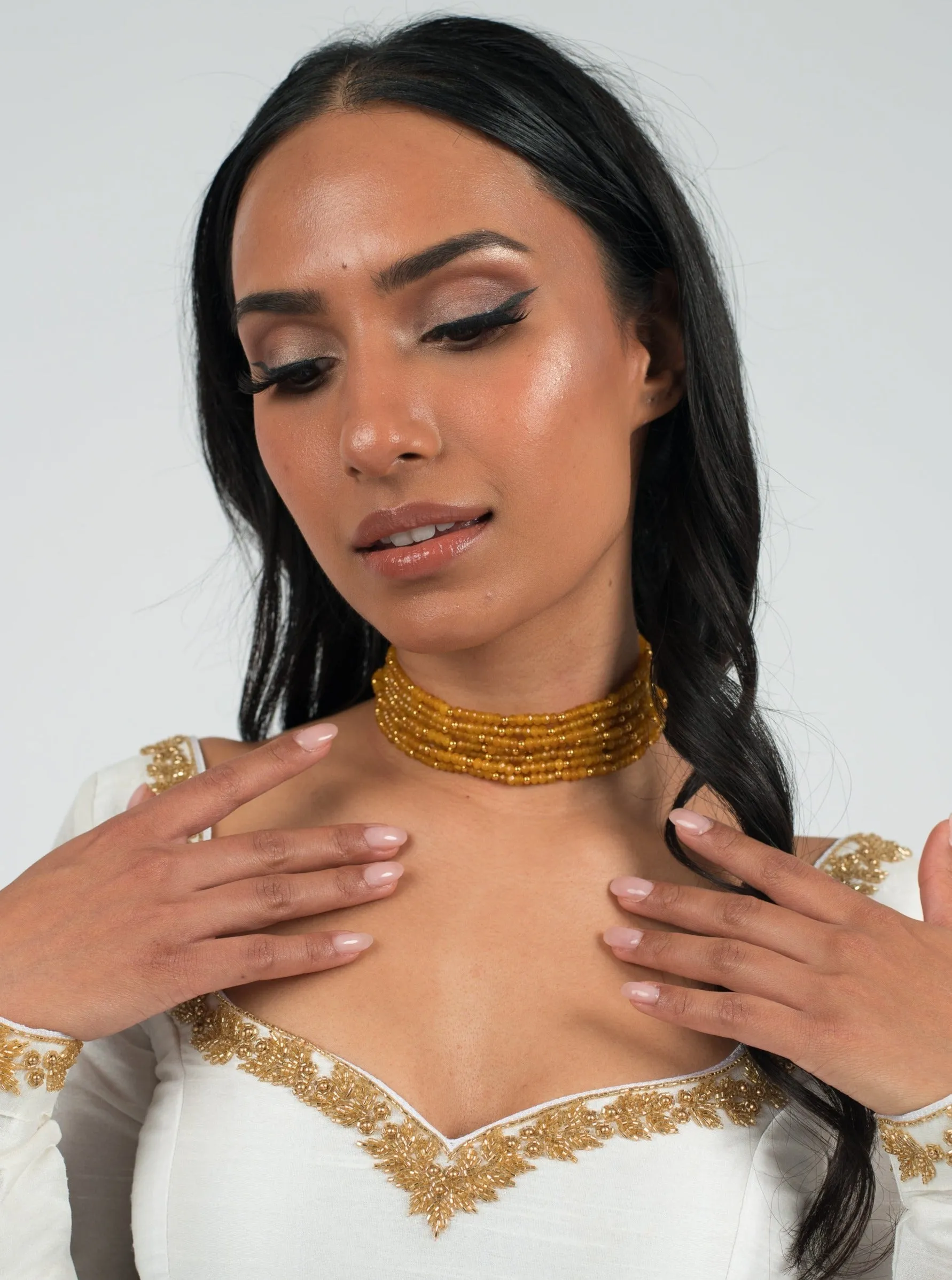 Mustard Stacked Moti Choker