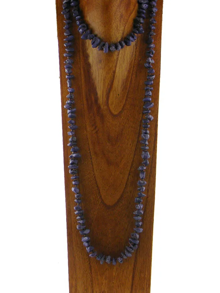 NKS180510-04  60"L PURPLE TQ BIG CHIPS W/SEED BEADS NECKLACE
