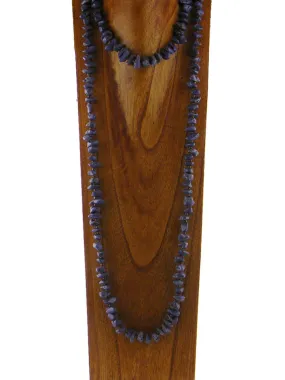 NKS180510-04  60"L PURPLE TQ BIG CHIPS W/SEED BEADS NECKLACE