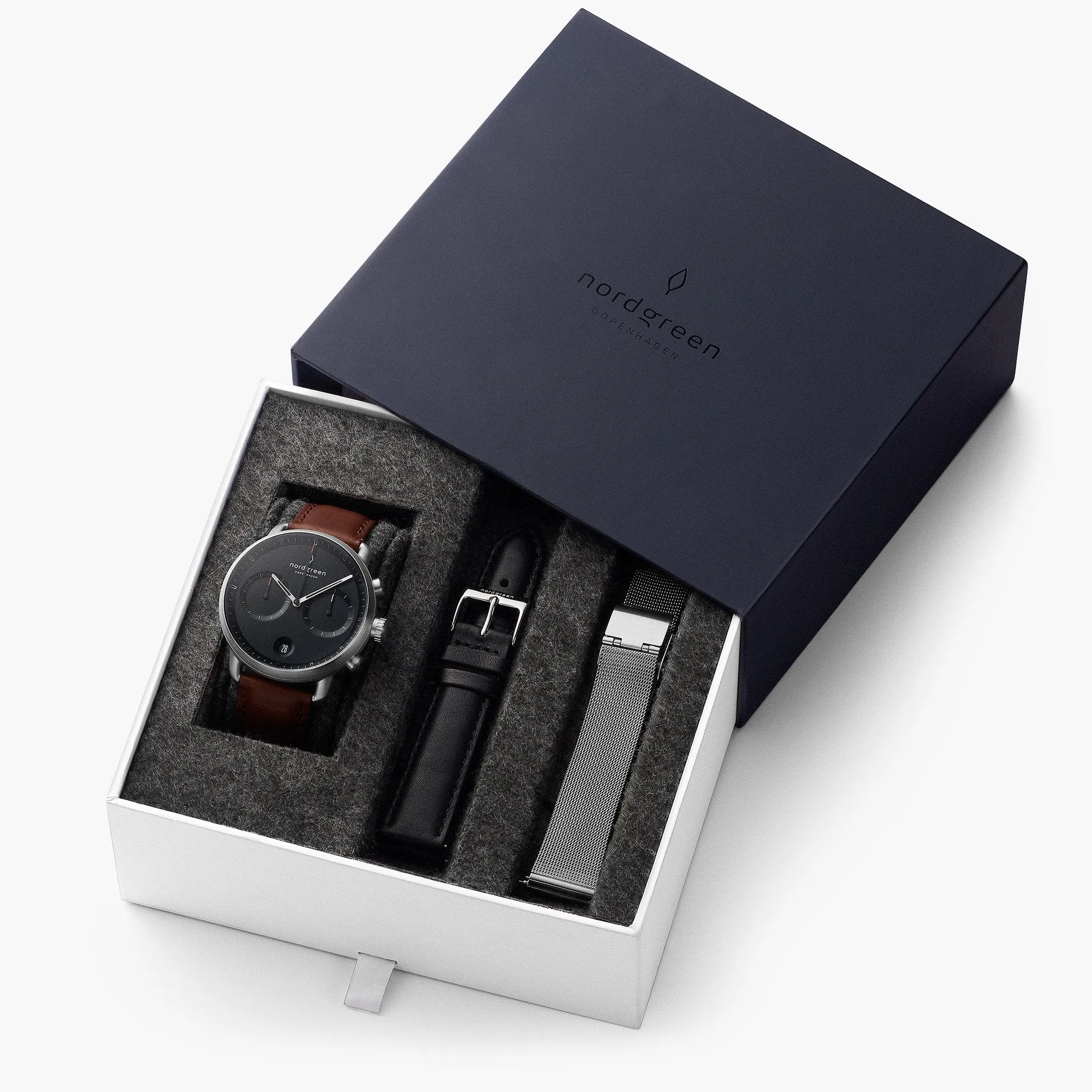 Pioneer - BUNDLE Black Dial Silver | Brown Leather / Black Leather / Silver Mesh Strap
