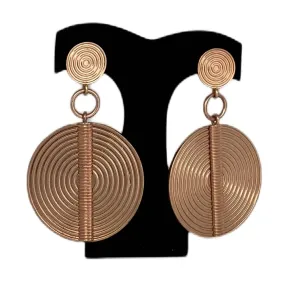 Vintage Copper Spiral Disc Statement Earrings