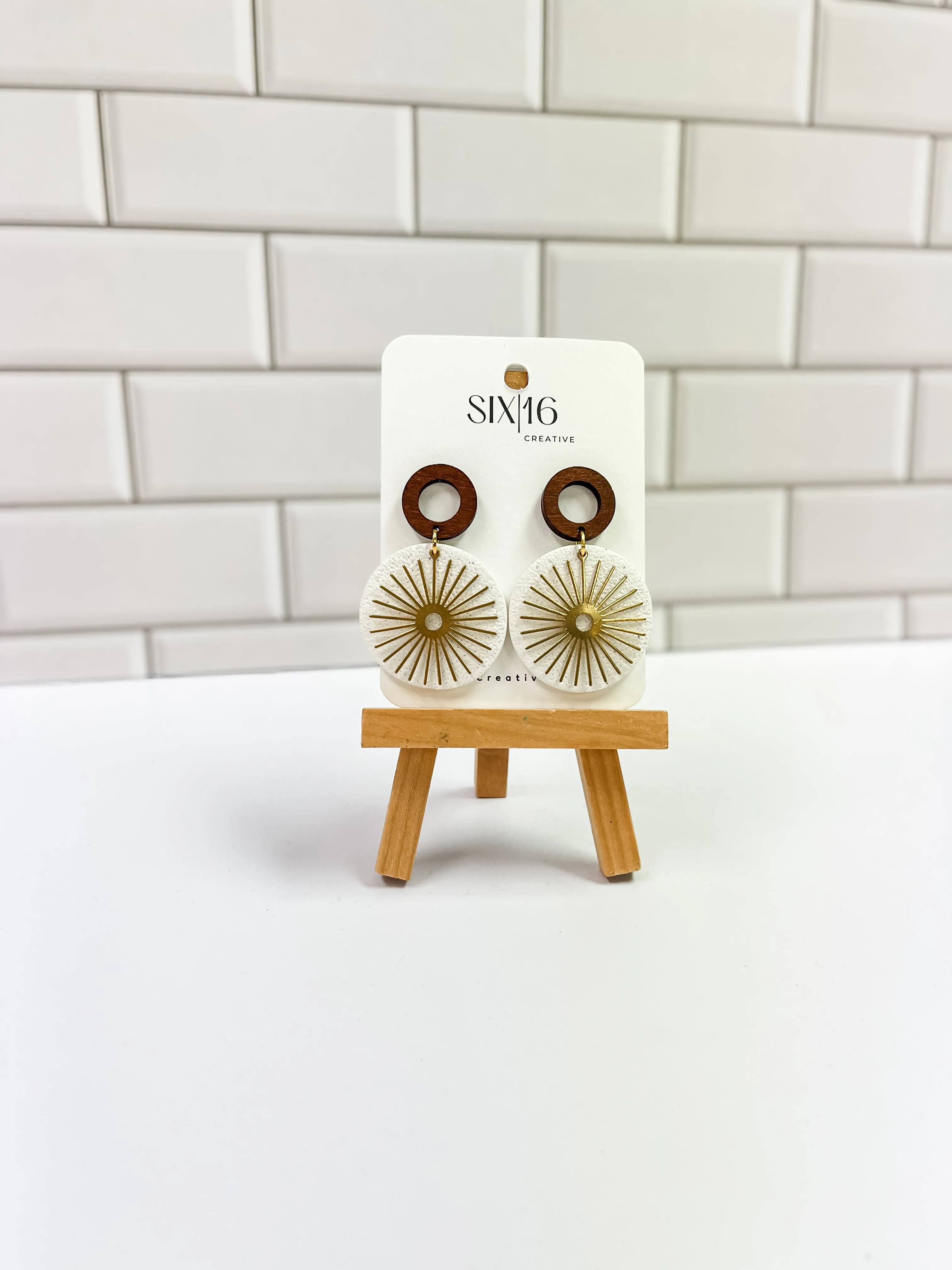 White Sunburst Polymer Clay Earrings