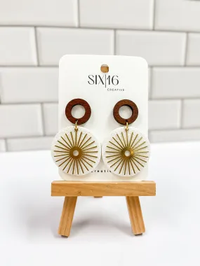 White Sunburst Polymer Clay Earrings