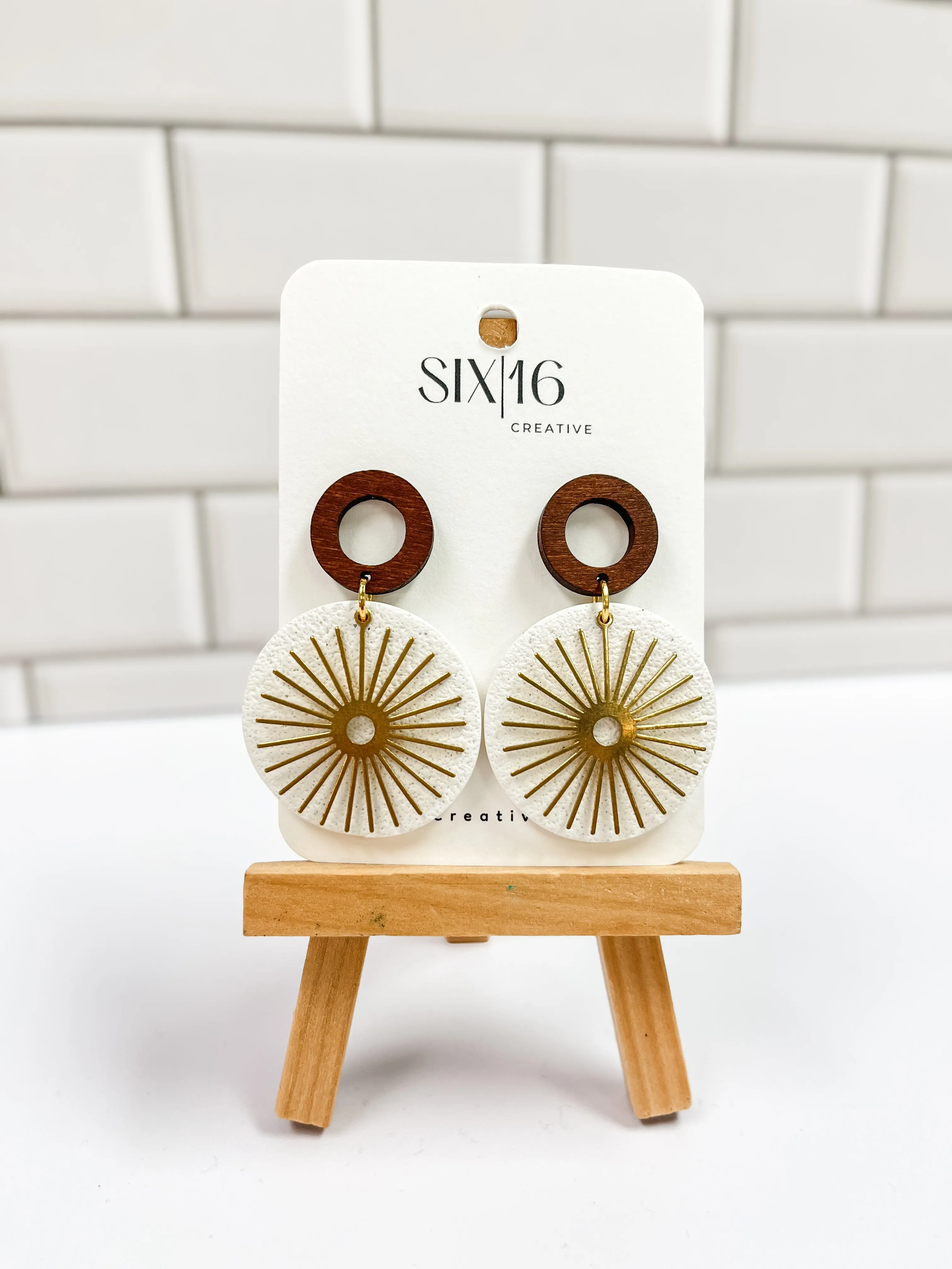White Sunburst Polymer Clay Earrings