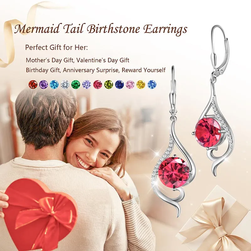 Women Dangle Earrings Birthstone Jewelry Tail Hanging Drop Earrings Leverback Birthday Gifts 925 Sterling Silver