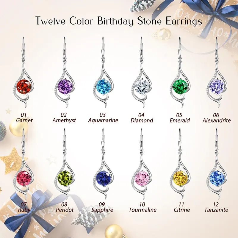 Women Dangle Earrings Birthstone Jewelry Tail Hanging Drop Earrings Leverback Birthday Gifts 925 Sterling Silver