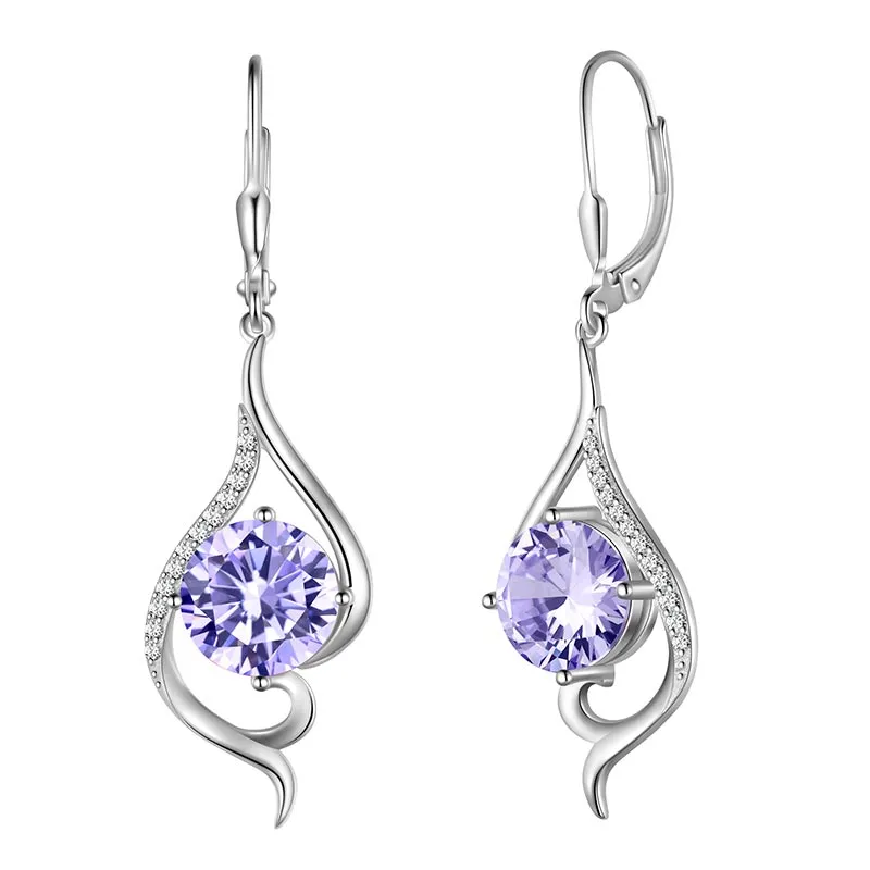 Women Dangle Earrings Birthstone Jewelry Tail Hanging Drop Earrings Leverback Birthday Gifts 925 Sterling Silver