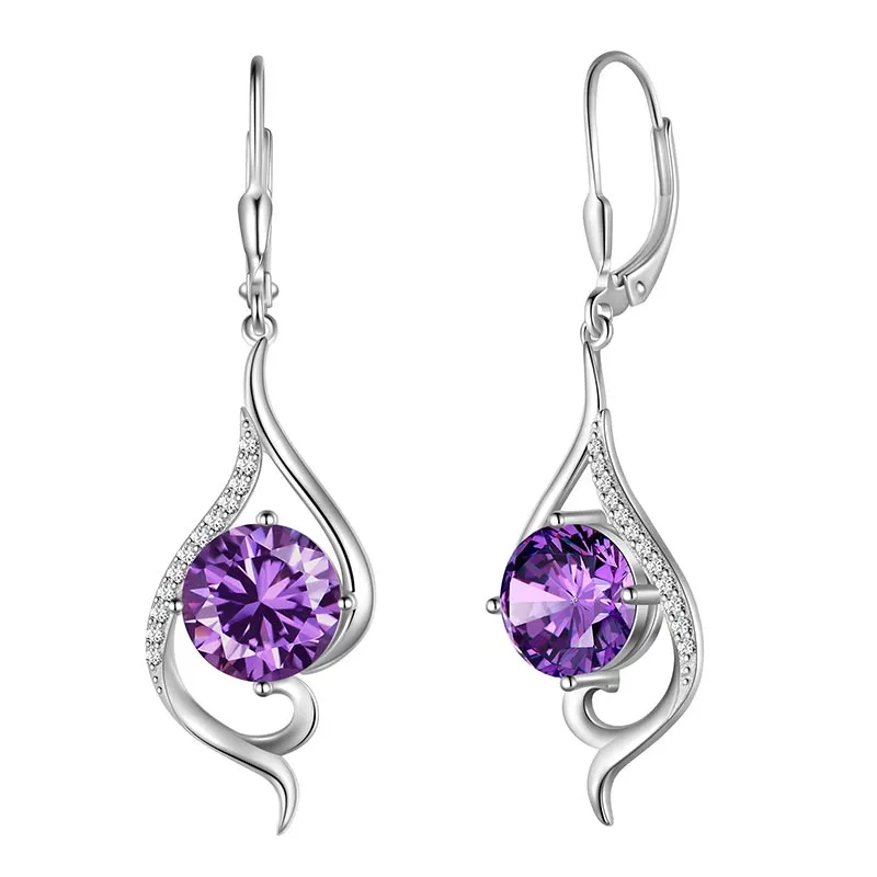 Women Dangle Earrings Birthstone Jewelry Tail Hanging Drop Earrings Leverback Birthday Gifts 925 Sterling Silver