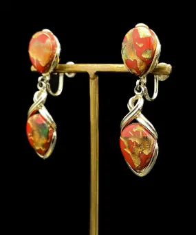 【カナダ輸入】ヴィンテージ CORO オレンジ ルーサイト イヤリング/Vintage CORO Orange Lucite Screw Back Earrings